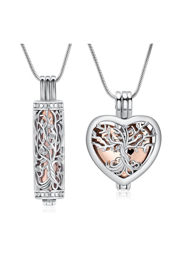 Personalize 2PCS Set Tree of Life Cylinder & Heart Urn Locket Urn Pendant Cremation Jewelry for Ashes Keepsake Memory Necklace Human Pet Friend Memorial Jewelry - Always in My Heart