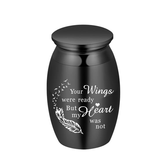Personalize 7*4.5cm Feather Print Stainless Steel Small Urn for Cremation Ashes Keepsake Family Pet Friend Memorial Mini Urn-Your Wings Were Ready But My Heart Was Not