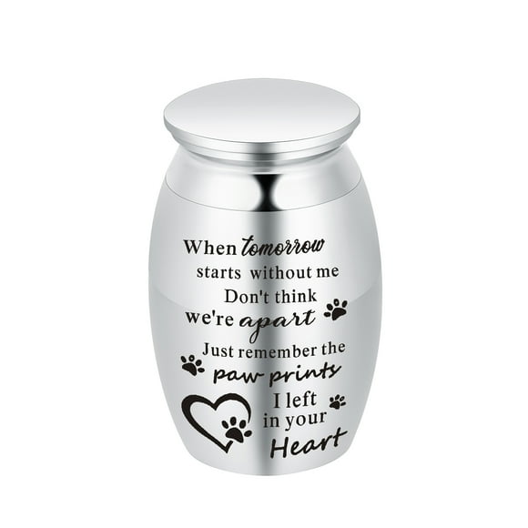 Personalize 7*4.5cm Paw Print Stainless Steel Small Urn for Cremation Dog Cat Ashes Keepsake Pet Memorial Mini Urn - When Tomorrow Starts without Me Don't Think We Are Apart Just Remember the Paw Prin