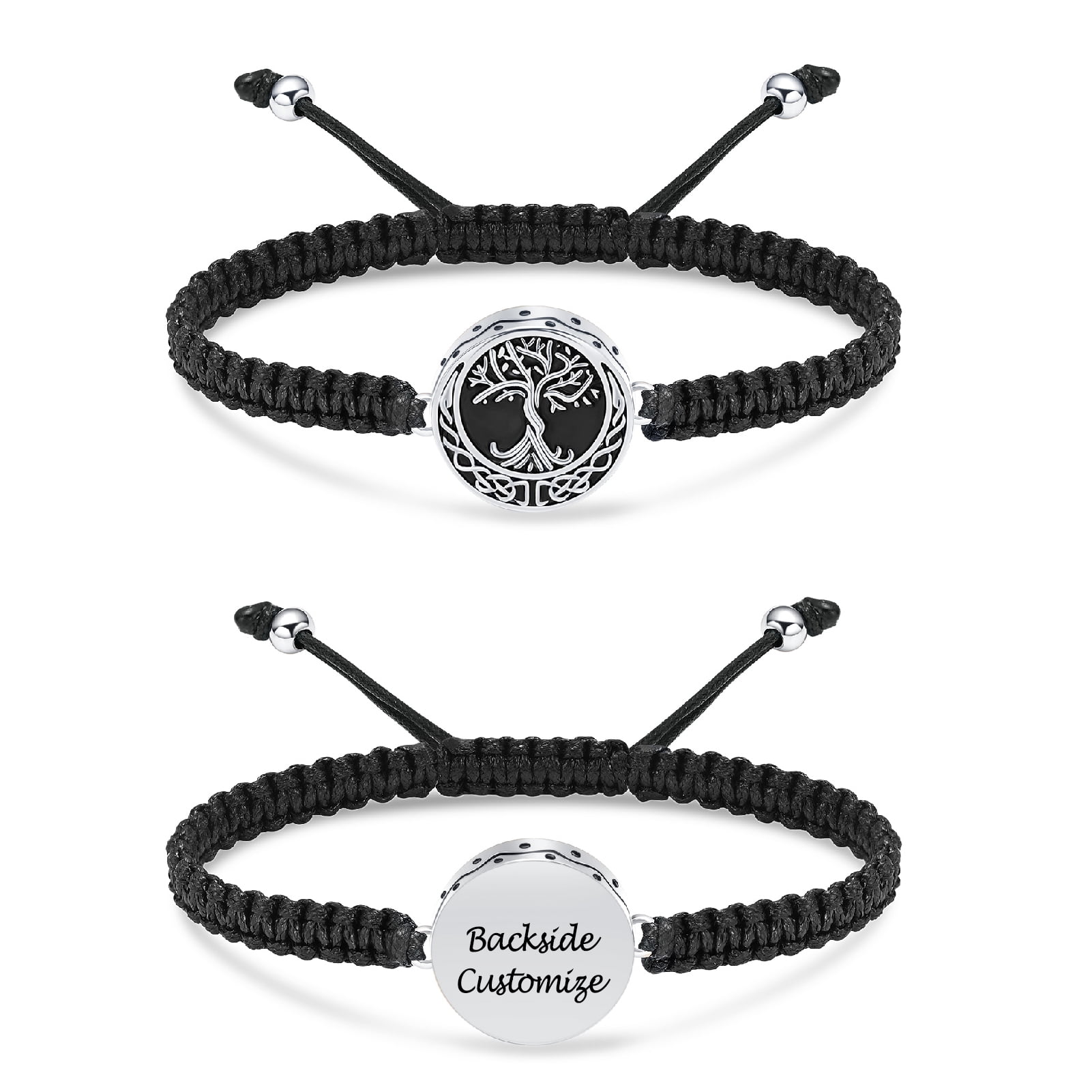 Personalize Adjustable Braided Cord Bracelet Stainless Steel Tree of ...