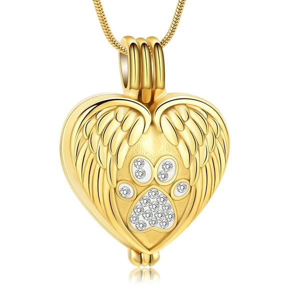 Personalize Angle Wing Urn Necklace Lockets for Dog Cat Ashes Holder Heart Pendent for Ashes Paw Print Urn Necklace for Pet Ashes