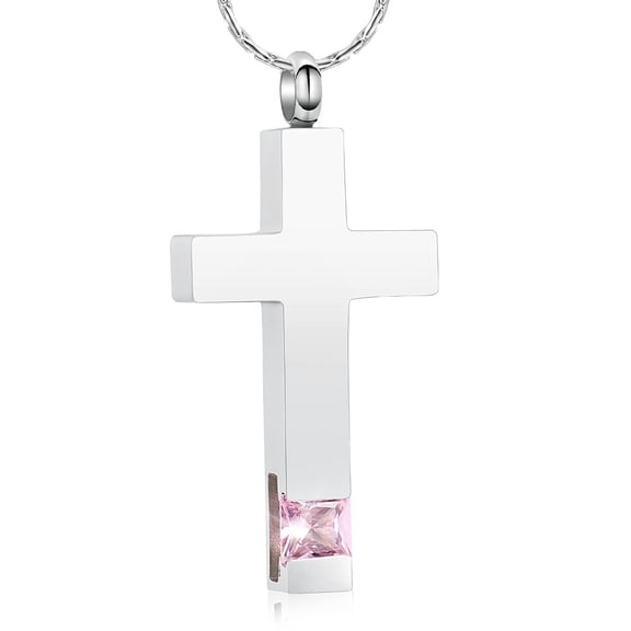 Personalize Birthstone Cross Locket for Ashes Cremation Cross Necklace for Ashes Stainless Steel Cross Urn Necklace