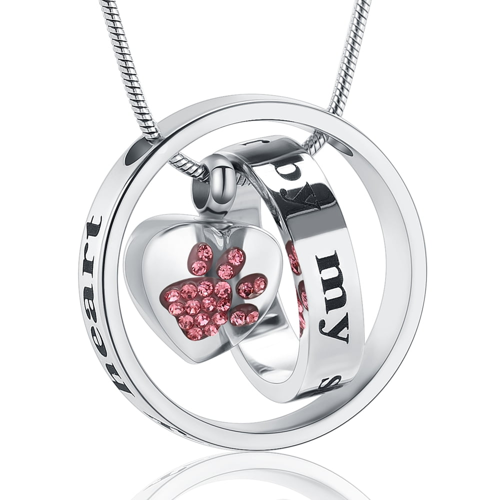 Personalize Circle of Life Crystal Setting Paw Print Heart Urn Pendant
