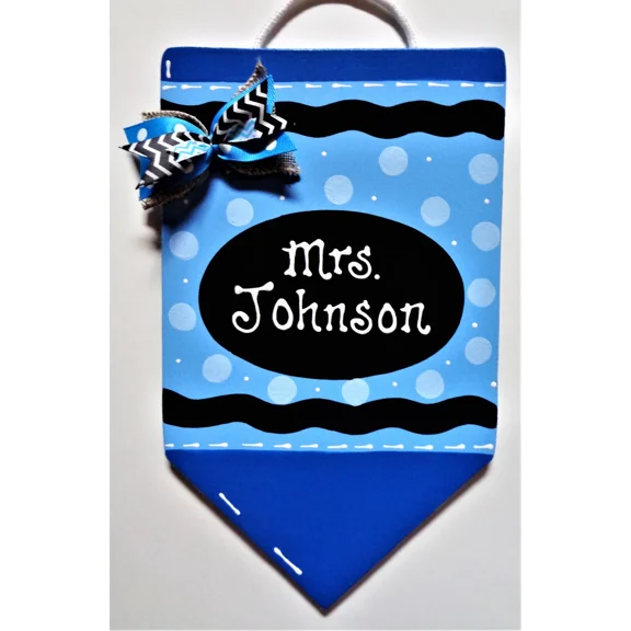 Personalize Crayon Teacher Sign Wall Art Door Plaque School Class Kindergarten