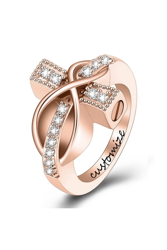 Personalize Cross Locket Urn Ring Infinity Love Funeral Memorial Cremation Urn Ring Keepsake Jewelry for Ashes Holder