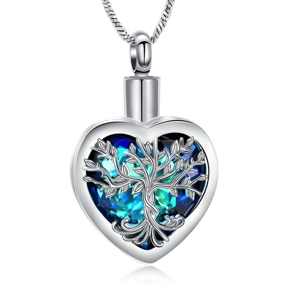 Personalize Crystal Heart Necklace Urns Cremation Jewelry for Ashes Holder Tree of Life Pendant Memorial Jewelry
