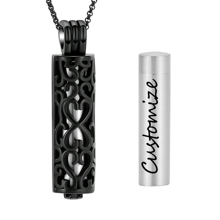 Personalize Cylinder Necklace that Opens inside Cremation Jewelry for Human Pet Ashes Holder Pendent for Ashes and Chain