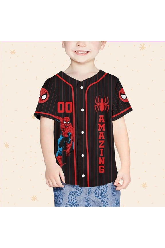 Personalize Disney Amazing Spider Man Black Striped Custom Baseball Jersey - Wondermento