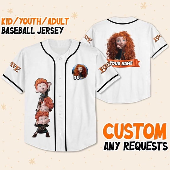 Personalize Disney Brave Princess Merida White Black Baseball Jersey - Wondermento