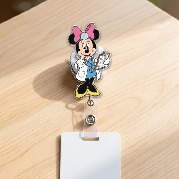 Personalize Disney Coquette Bow Minnie Mouse Badge Reel With Charm ,Custom Badge Reels for Nurses, Disney Badge Reel G5S306