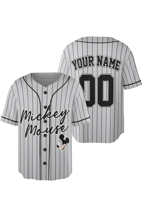 Personalize Disney Mickey Mouse Sample Striped Grey, Custom Kid Youth Adult Baseball Family Team Jersey, Disneyland Cute Birthday Gift