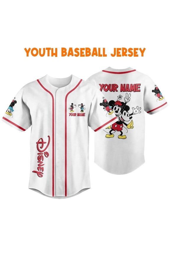 Personalize Disney Mikey Minnie Love Baseball Jersey - Wondermento