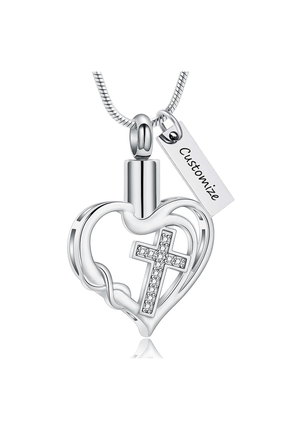 Personalize Elegant Love Infinity Stone Cross Hearts Pendant Cremation Jewelry for Ashes Holder Memory Necklace Memorial Jewelry