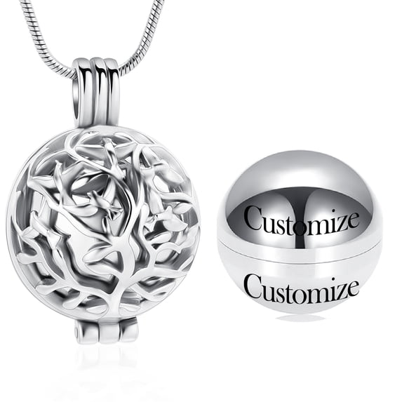 Personalize Family Tree Leaves Keepsake Pendant with Small Urn Necklace for Cremation Ashes Perfume Dry Flower Holder Memorial Jewelry
