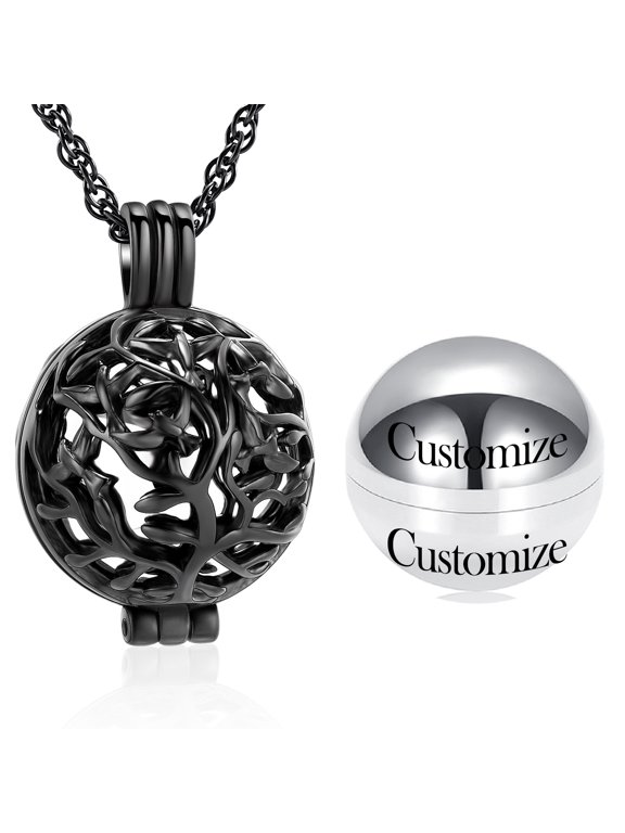 Personalize Family Tree Leaves Keepsake Pendant with Small Urn Necklace for Cremation Ashes Perfume Dry Flower Holder Memorial Jewelry
