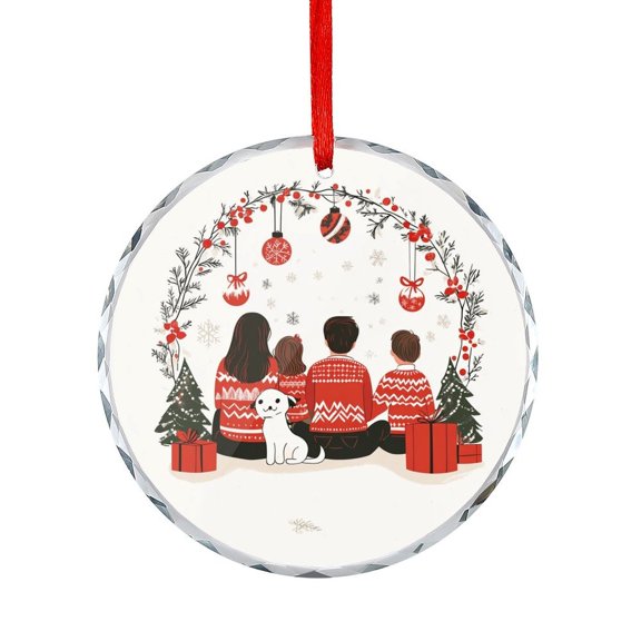 Personalize Family With Kids And Dog Glass Ornament Christmas Gift Crystal Glass Christmas Decor with Holiday Design Holiday Home Decor