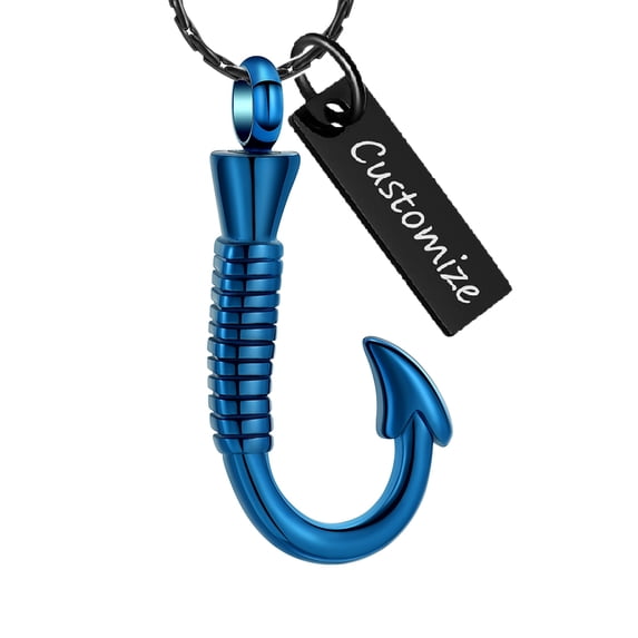 Personalize Fishing Hook Urn Necklace for Ashes Cremation Jewelry for Ashes Urn Memorial Necklace Fish Hook Design Stainless Steel Pendant Keepsake Ashes Holder for Men