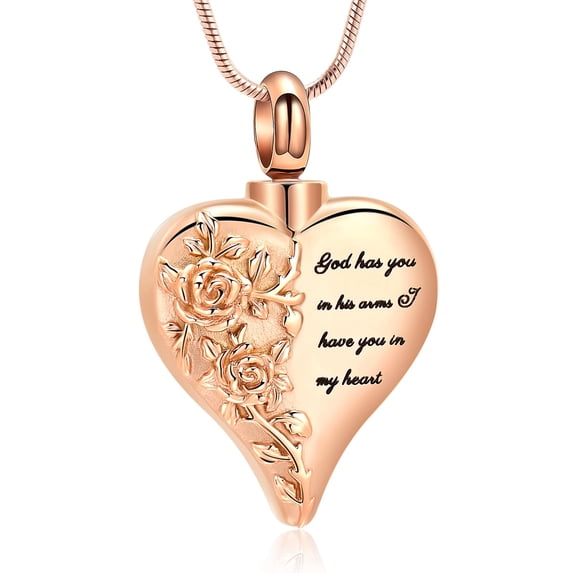 Personalize God has you in his arm i have you in my heart -  Vintage Stainless Steel Rose Flower Heart Urn Pendant Necklace for Cremation Ashes Holder Memorial Jewelry