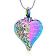 Personalize God has you in his arm i have you in my heart - Vintage Stainless Steel Rose Flower Heart Urn Pendant Necklace for Cremation Ashes Holder Memorial Jewelry