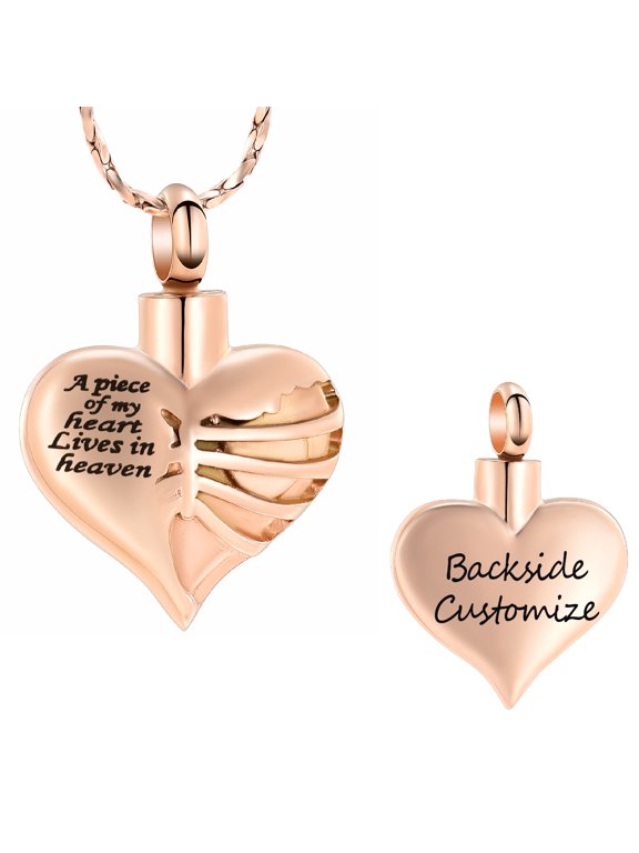 Personalize Heart Urn Necklace for Human Ashes Stainless Steel Pet Memorial Cremation Jewelry W/ Funnel Filler Memorial Jewelry Gifts for Men Women -A Piece of My Heart Lives in Heaven