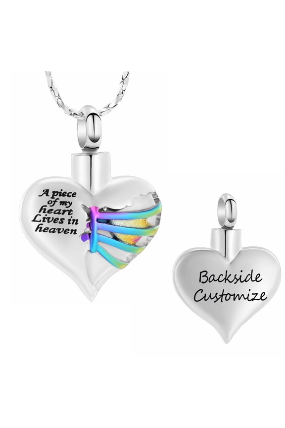 Personalize Heart Urn Necklace for Human Ashes Stainless Steel Pet Memorial Cremation Jewelry W/ Funnel Filler Memorial Jewelry Gifts for Men Women -A Piece of My Heart Lives in Heaven