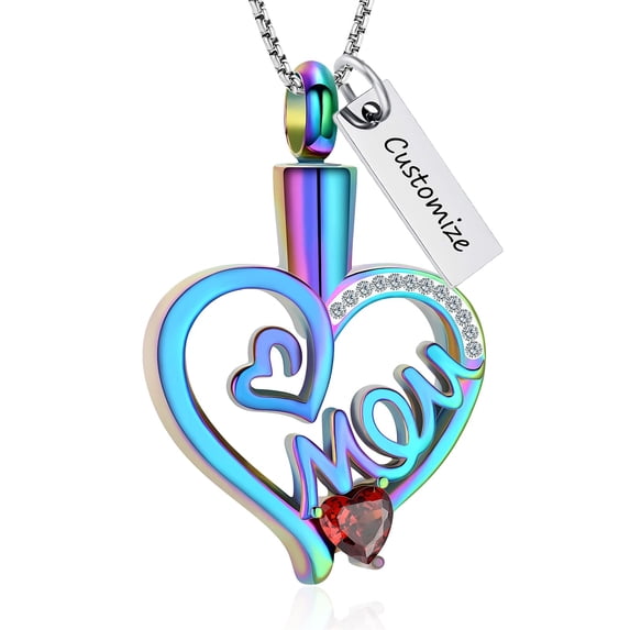 Personalize Heart in Heart with Birthstone Mom Memory Necklace Cremation Urn Pendant Cremation Jewelry for Ashes Keepsake Memorial Jewelry