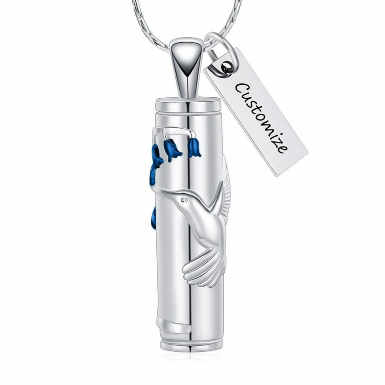 Personalize Hummingbird Cremation Urn Necklace for Ashes Cylinder