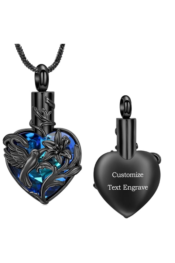 Personalize Hummingbird Dendrobium Flower Zirconia Heart Urn Pendant Cremation Jewelry for Ashes Keepsake Memory Necklace Women Fashion Elegant Memorial Jewelry