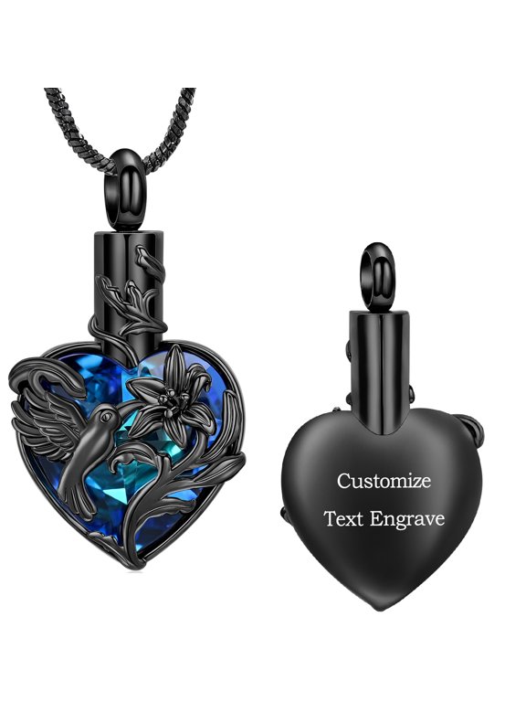 Personalize Hummingbird Dendrobium Flower Zirconia Heart Urn Pendant Cremation Jewelry for Ashes Keepsake Memory Necklace Women Fashion Elegant Memorial Jewelry