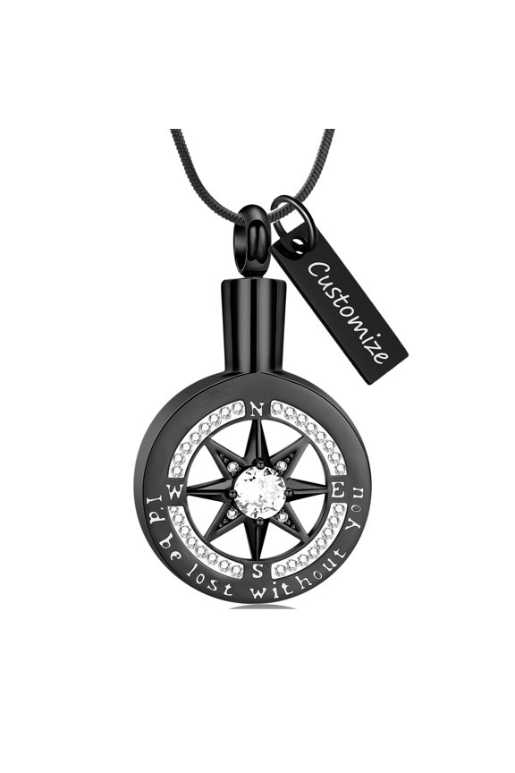 Personalize I'd Be Lost Without You - Elegant Compass Urn Pendant Memory Necklace for Cremation Ashes Holder Memorial Jewelry