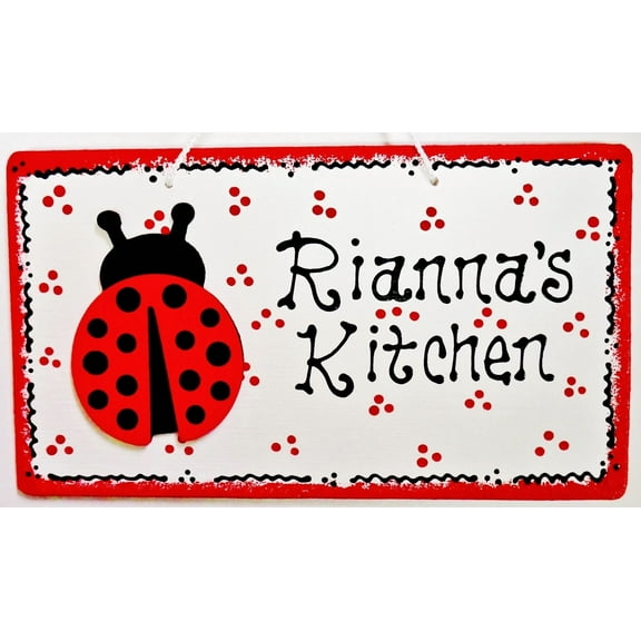 Personalize Ladybug Kitchen Name Sign Country Wood Decor Wall Art Hanger Plaque