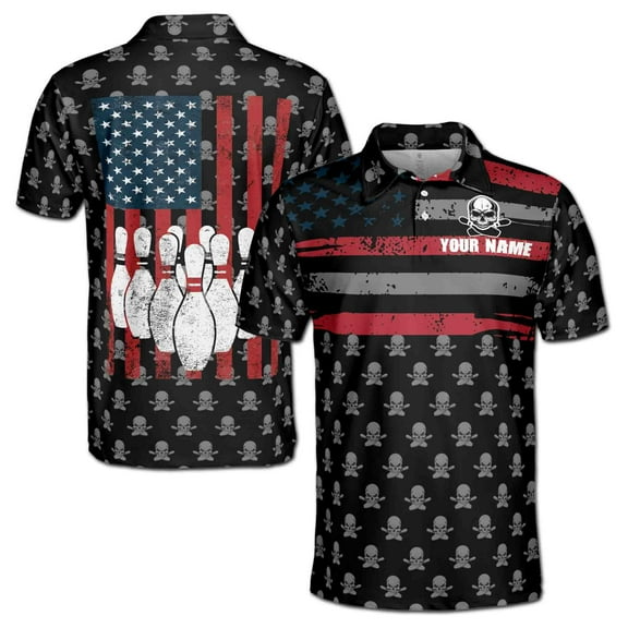 Personalize Men Bowling Shirt, Skull Bowling Team 3D Polo Shirt Size S-5XL