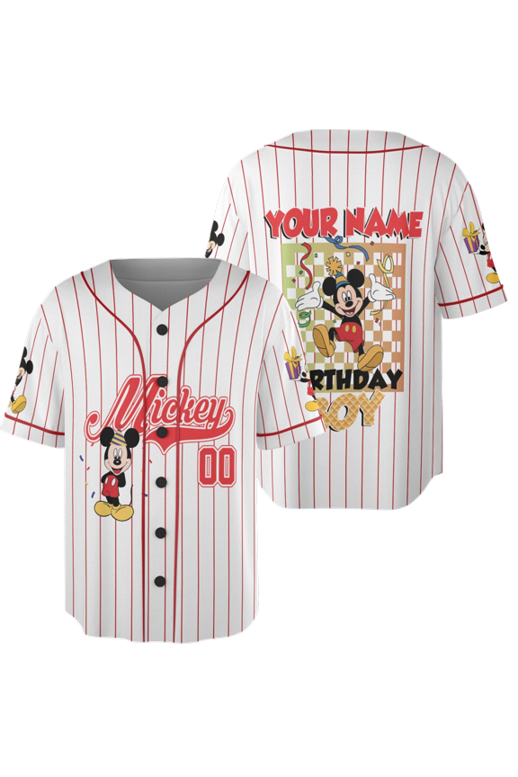Personalize Mickey and friends Birthday Collection Baseball Jerseys, Birthday Kid Youth Adult Jersey, Disney Jersey, Magic Kingdom Summer