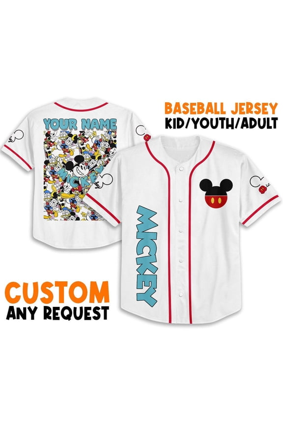Personalize Mikey Disney Friends White jersey, Disney Baseball Jersey Sports, Cute Gifts F