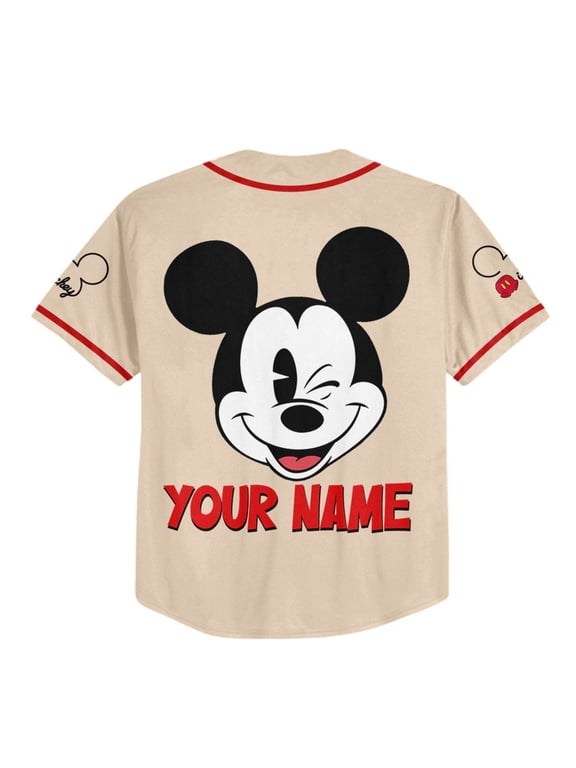 Personalize Mikey Disney Smile beige color jersey, Disney Baseball Jersey Sports, Cute Gif
