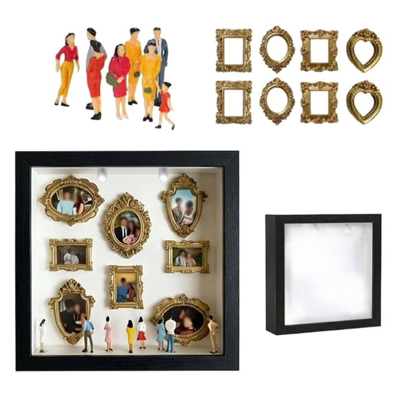 Personalize Miniature Museums Silhouetted Box Set with Gold Frame and Figures Photo Display Shadows Box for Home Decors