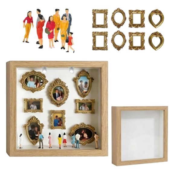 Personalize Miniature Museums Silhouetted Box Set with Gold Frame and Figures Photo Display Shadows Box for Home Decors