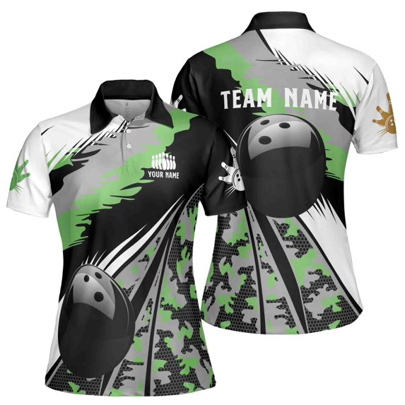 Personalize Name Bowling Pattern Camouflage Women's Polo Shirt S-5XL