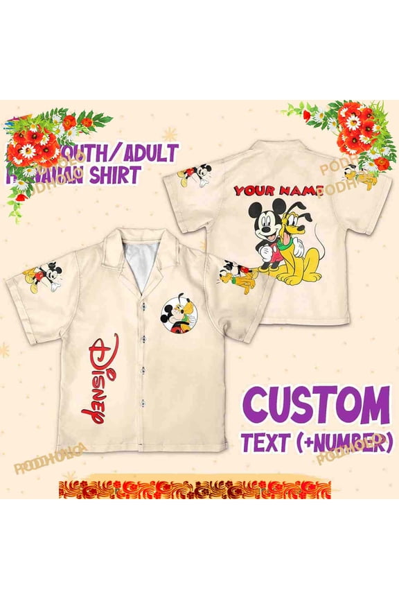Personalize Name Disney Mickey And Pluto, Mickey And Pluto Hawaiian Shirt