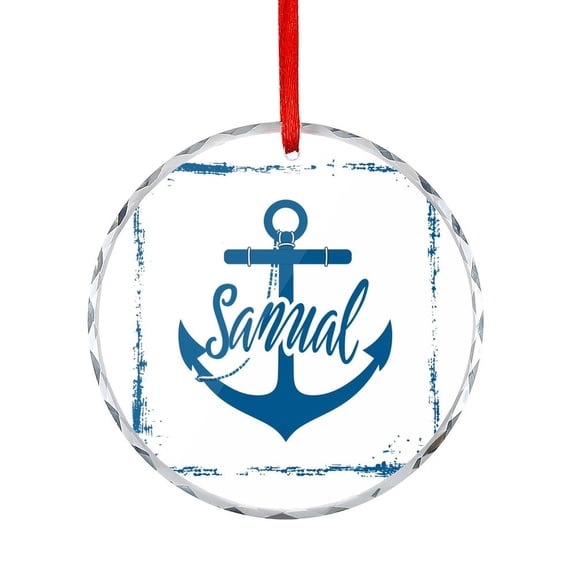 Personalize Name Nautical Nursery Anchor Crystal Glass Ornament Unique Home Decor Sea Blue White Glass Round Ornaments