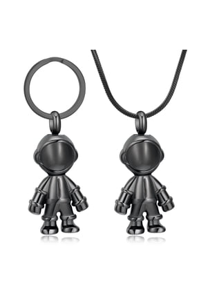Personalize (Necklace+Keyring) Stainless Steel Astronaut Locket Keychain Cremation Urn Pendant Memory Necklace for Cremation Ashes Keyring Memorial Jewelry