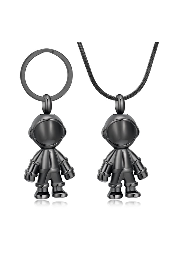 Personalize (Necklace+Keyring) Stainless Steel Astronaut Locket Keychain Cremation Urn Pendant Memory Necklace for Cremation Ashes Keyring Memorial Jewelry