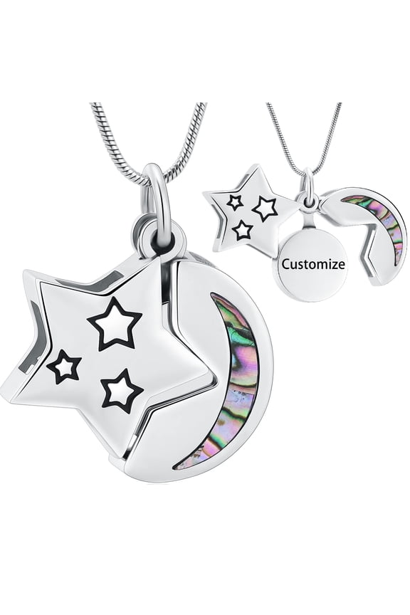 Personalize Openable Stainless Steel Sun Moon Star Urn Pendant Memory Necklace for Cremation Ashes Keepsake Memorial Jewelry