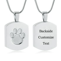 Personalize Paw Print Square Urn Pendant Memory Necklace for Cremation Ashes Holder Memorial Jewelry