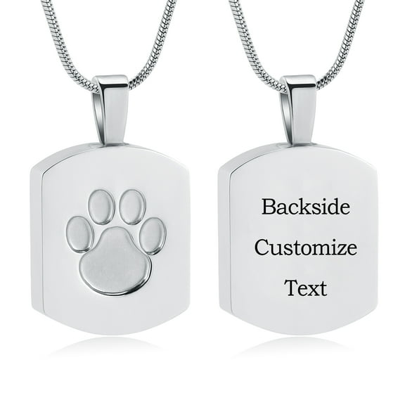 Personalize Paw Print Square Urn Pendant Memory Necklace for Cremation Ashes Holder Memorial Jewelry