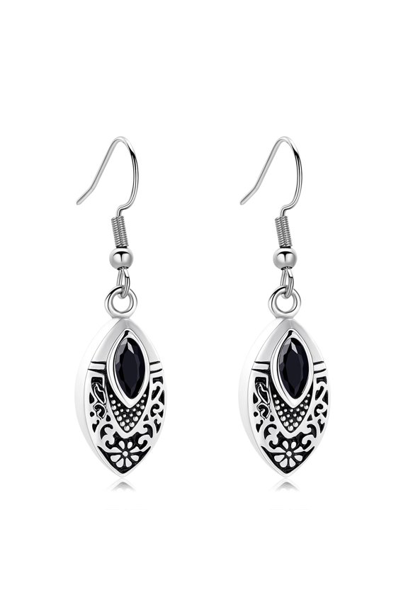 Personalize Retro Ethnic Style Bohemian Style Marquise-Cut Birthstone Setting Urn Pendant Cremation Jewelry for Ashes Keepsake Memory Earrings Human Pet Memorial Jewelry