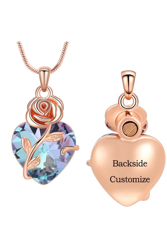 Personalize Rose Flower Birthstone Heart Urn Pendant Memory Necklace for Cremation Ashes Holder Memorial Jewelry