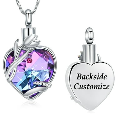 Personalize Rose Flower Crystal Heart Cremation Urn Pendant Necklace for Cremation Ashes Urn Necklace Lockets for Ashes of Loved One