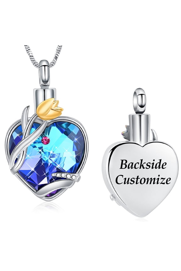 Personalize Rose Flower Crystal Heart Cremation Urn Pendant Necklace for Cremation Ashes Urn Necklace Lockets for Ashes of Loved One