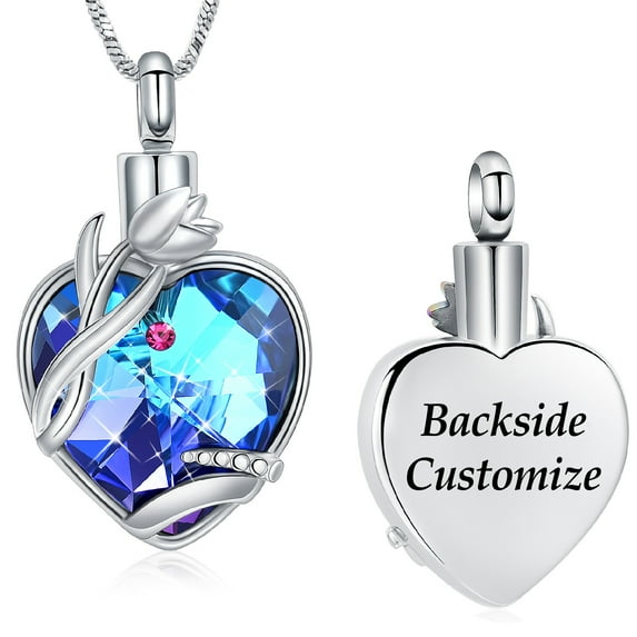 Personalize Rose Flower Crystal Heart Cremation Urn Pendant Necklace for Cremation Ashes Urn Necklace Lockets for Ashes of Loved One